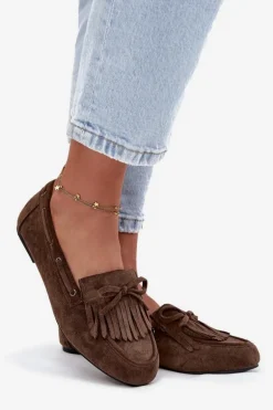 Mokasyny Damskie Z Frędzlami I Kokardką Ciemnozielone Olivianne