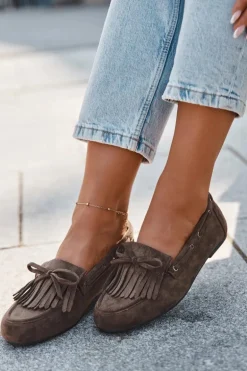 Mokasyny Damskie Z Frędzlami I Kokardką Ciemnozielone Olivianne