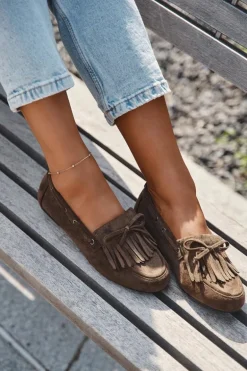 Mokasyny Damskie Z Frędzlami I Kokardką Ciemnozielone Olivianne