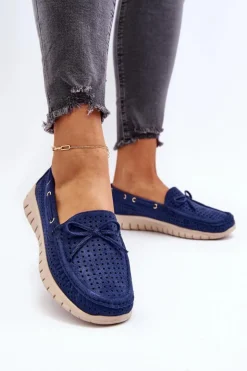 Mokasyny Damskie Z Kokardą Granatowe Reece