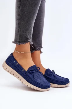 Mokasyny Damskie Z Kokardą Granatowe Reece