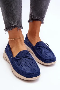 Mokasyny Damskie Z Kokardą Granatowe Reece