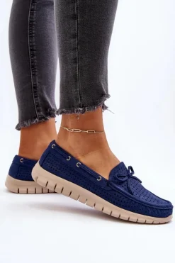 Mokasyny Damskie Z Kokardą Granatowe Reece