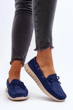 Mokasyny Damskie Z Kokardą Granatowe Reece