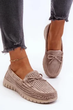 Mokasyny Damskie Z Kokardą Beżowe Reece