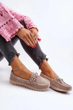 Mokasyny Damskie Z Kokardą Beżowe Reece