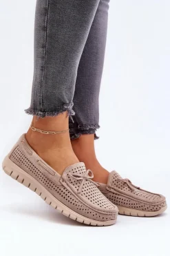 Mokasyny Damskie Z Kokardą Beżowe Reece