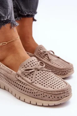 Mokasyny Damskie Z Kokardą Beżowe Reece