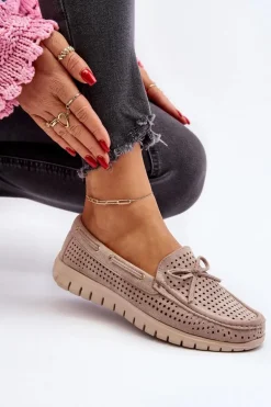 Mokasyny Damskie Z Kokardą Beżowe Reece