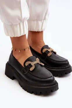 Mokasyny Damskie Z Ozdobą Czarne Gargi