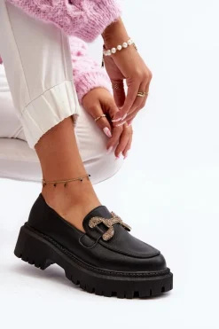 Mokasyny Damskie Z Ozdobą Czarne Gargi