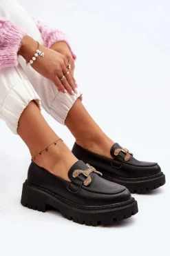 Mokasyny Damskie Z Ozdobą Czarne Gargi