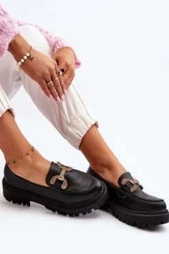 Mokasyny Damskie Z Ozdobą Czarne Gargi