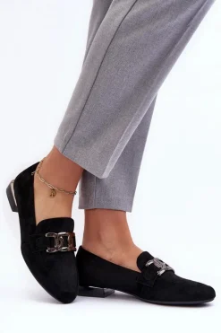 Mokasyny Damskie Z Ozdobą Czarne Camilena - Zamsz