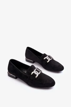 Mokasyny Damskie Z Ozdobą Czarne Camilena - Zamsz