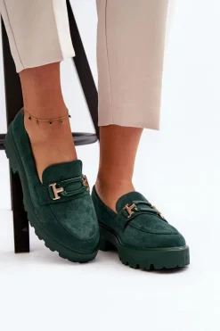Mokasyny Damskie Z Ozdobą Ciemnozielone Omavia