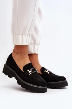 Mokasyny Damskie Z Ozdobą Czarne Omavia