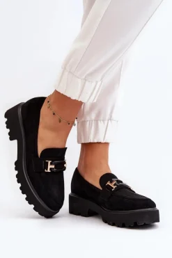 Mokasyny Damskie Z Ozdobą Czarne Omavia