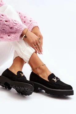Mokasyny Damskie Z Ozdobą Czarne Omavia