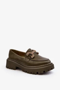 Mokasyny Damskie Z Ozdobą Ciemnozielone Gargi