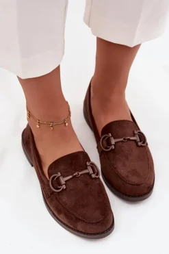 Mokasyny Damskie Z Ozdobnym Detalem Eko Zamszowe Czekoladowe Ambria