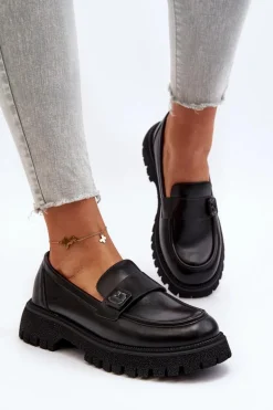 Mokasyny Damskie Z Paskiem Czarne Flanila