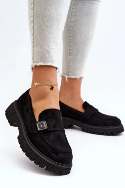 Mokasyny Damskie Z Paskiem Czarne Flanila