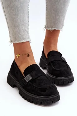 Mokasyny Damskie Z Paskiem Czarne Flanila