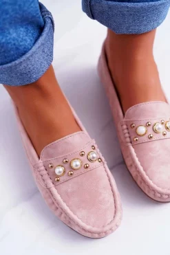 Mokasyny Damskie Z Perełkami Różowe Noell