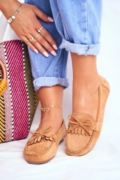 Mokasyny Damskie Zamszowe Camel Velucci