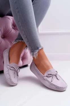 Mokasyny Damskie Zamszowe Komfortowe Szare Buggy