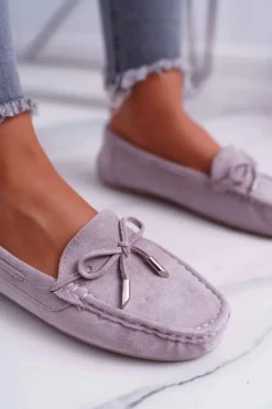 Mokasyny Damskie Zamszowe Komfortowe Szare Buggy