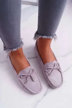 Mokasyny Damskie Zamszowe Komfortowe Szare Buggy