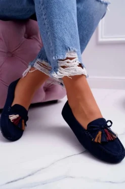 Mokasyny Damskie Zamszowe Granatowe S.Barski A199 Mohabe