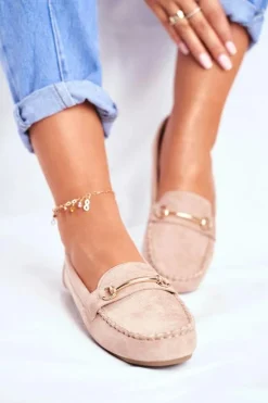 Mokasyny Damskie Zamszowe Beżowe Dive