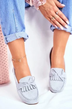 Mokasyny Damskie Zamszowe Błękitne Velucci