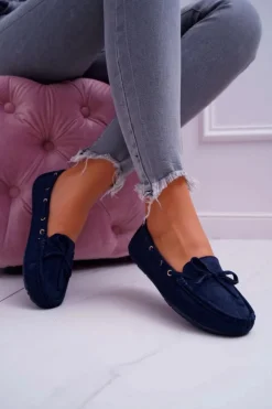 Mokasyny Damskie Zamszowe Granatowe S.Barski Gustoben