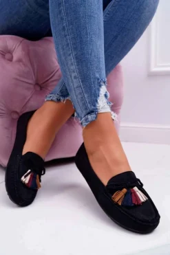 Mokasyny Damskie Zamszowe Czarne S.Barski A199 Mohabe