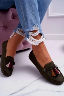 Mokasyny Damskie Zamszowe Khaki S.Barski A199 Mohabe