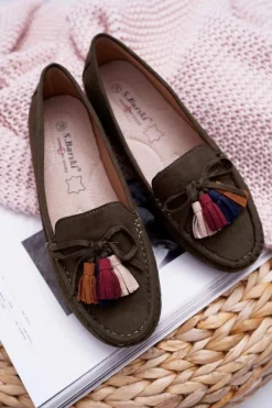 Mokasyny Damskie Zamszowe Khaki S.Barski A199 Mohabe