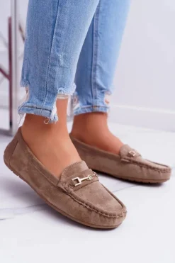 Mokasyny Damskie Zamszowe Comfort Beżowe Anzio