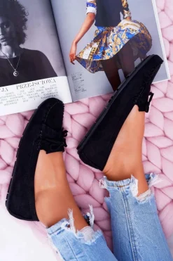 Mokasyny Damskie Zamszowe Czarne Espanto