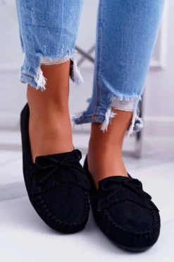 Mokasyny Damskie Zamszowe Czarne Espanto