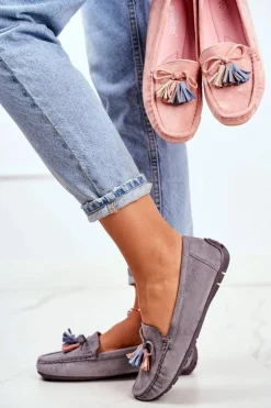 Mokasyny Damskie Zamszowe Modne Szare Donna Mia