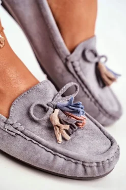 Mokasyny Damskie Zamszowe Modne Szare Donna Mia