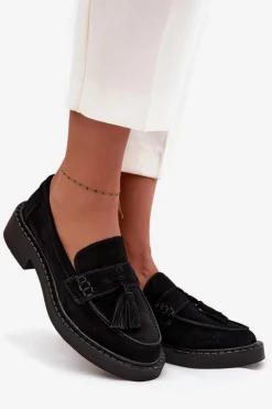 Mokasyny Damskie Zamszowe Z Frędzlami D&A TW107 Czarne