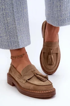 Mokasyny Damskie Zamszowe Z Frędzlami D&A TW107 Brązowe