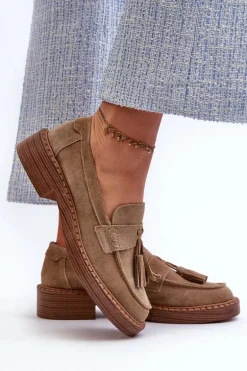 Mokasyny Damskie Zamszowe Z Frędzlami D&A TW107 Brązowe