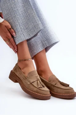 Mokasyny Damskie Zamszowe Z Frędzlami D&A TW107 Brązowe
