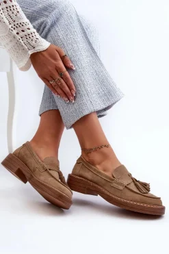 Mokasyny Damskie Zamszowe Z Frędzlami D&A TW107 Brązowe